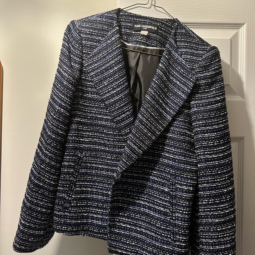 Karl Lagerfeld Black and White Striped Blazer